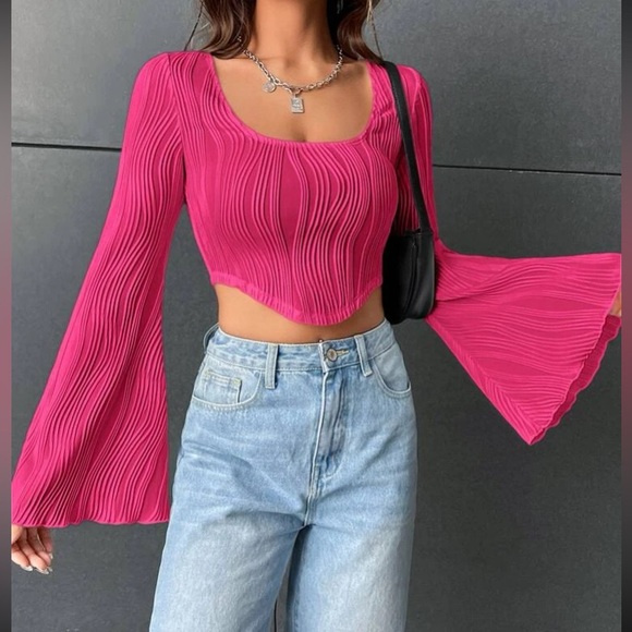 Boho square neck flounce sleeve crop top - Picture 6 of 15